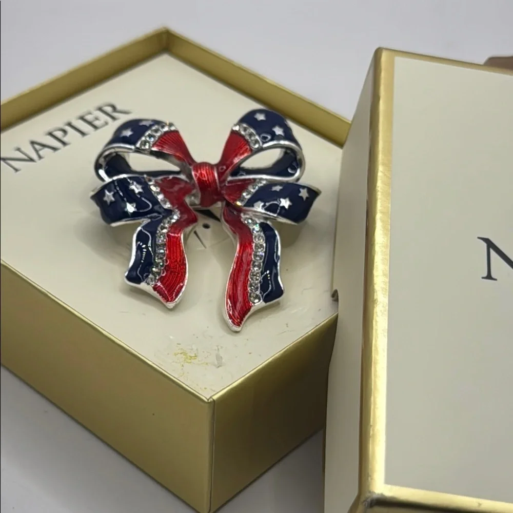 Napier Red and Blue Star Bow Brooch